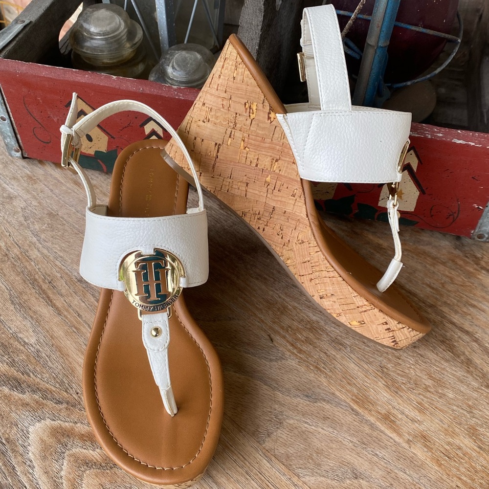 Tommy Hilfiger White Cork Wedge Sandals